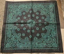TWO TONE BLACK GREEN PAISLEY COLORFUL BANDANA SET OF 3 BANDANNA