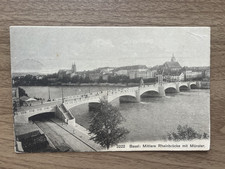 Postcard Basel Switzerland Mittlere Rheinbrücke Bridge & Münster Cathedral