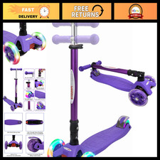 Foldable Kids Scooter, 3-Wheel Kick Scooter with LED Lights, Adjustable Height,