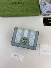 GuCCiii Ophidia Card Case Wallet GG Supreme Grey Leather Gold 523155