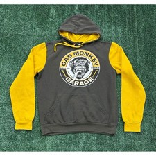 Gas Monkey Garage Hoodie Gray Yellow Monkey Logo Dallas Texas Size S 270