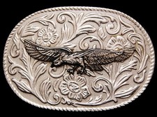 JC03139 VINTAGE 1970s  FLYING BALD EAGLE  SILVERTONE WESTERN STYLE BELT BUCKLE