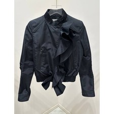 Valentino Black Silk Blend Ruffle Bomber Jacket Sz.6