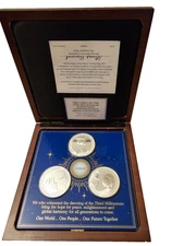 Franklin Mint The Dawn of New Millenium Silver 3 Medal Collection COA, Box