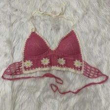 pink flower crochet halter top small