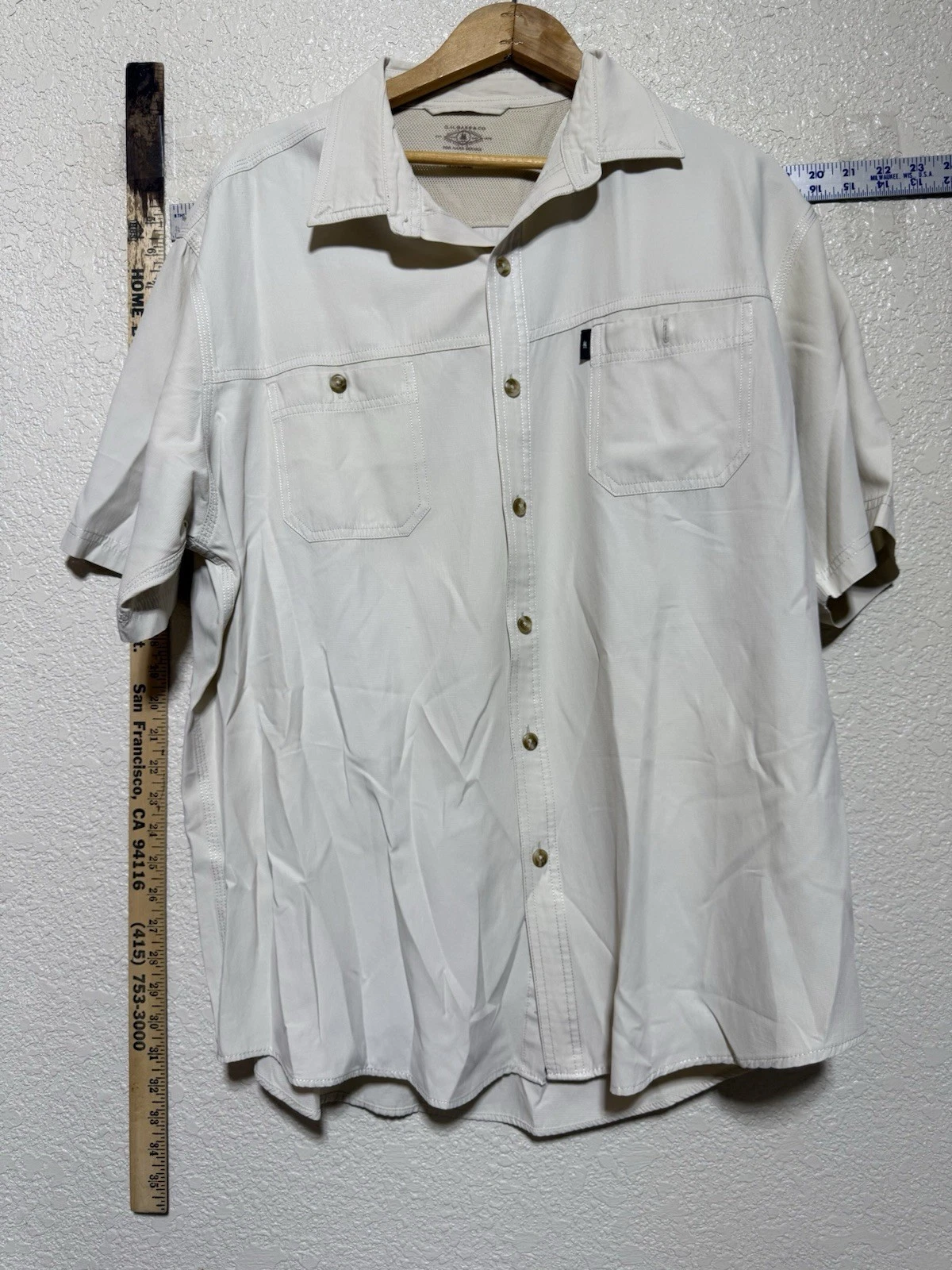 G.H. Bass Fishing Shirt Mens XL White Short Sleeve Cargo Pocket Performance Tech