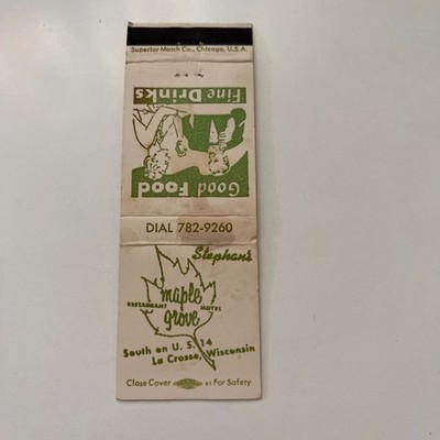 Maple Grove Restaurant Motel La Crosse WI Vintage Matchbook Cover TMB45-1