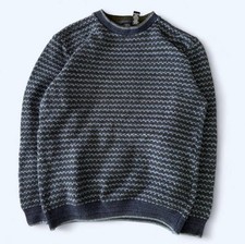 Haggar Men's Large Blue  Dark Grey Birdseye Knit Crewneck Sweater