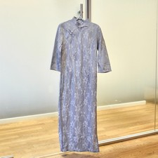 Gray Flora Lace Qipao Long Dress - Chinese Traditional Cheongsam
