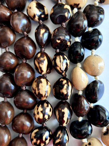 Lot of 3 Hawaiian Kukui Nut Leis & Necklaces Traditional Graduation Hand Knotted