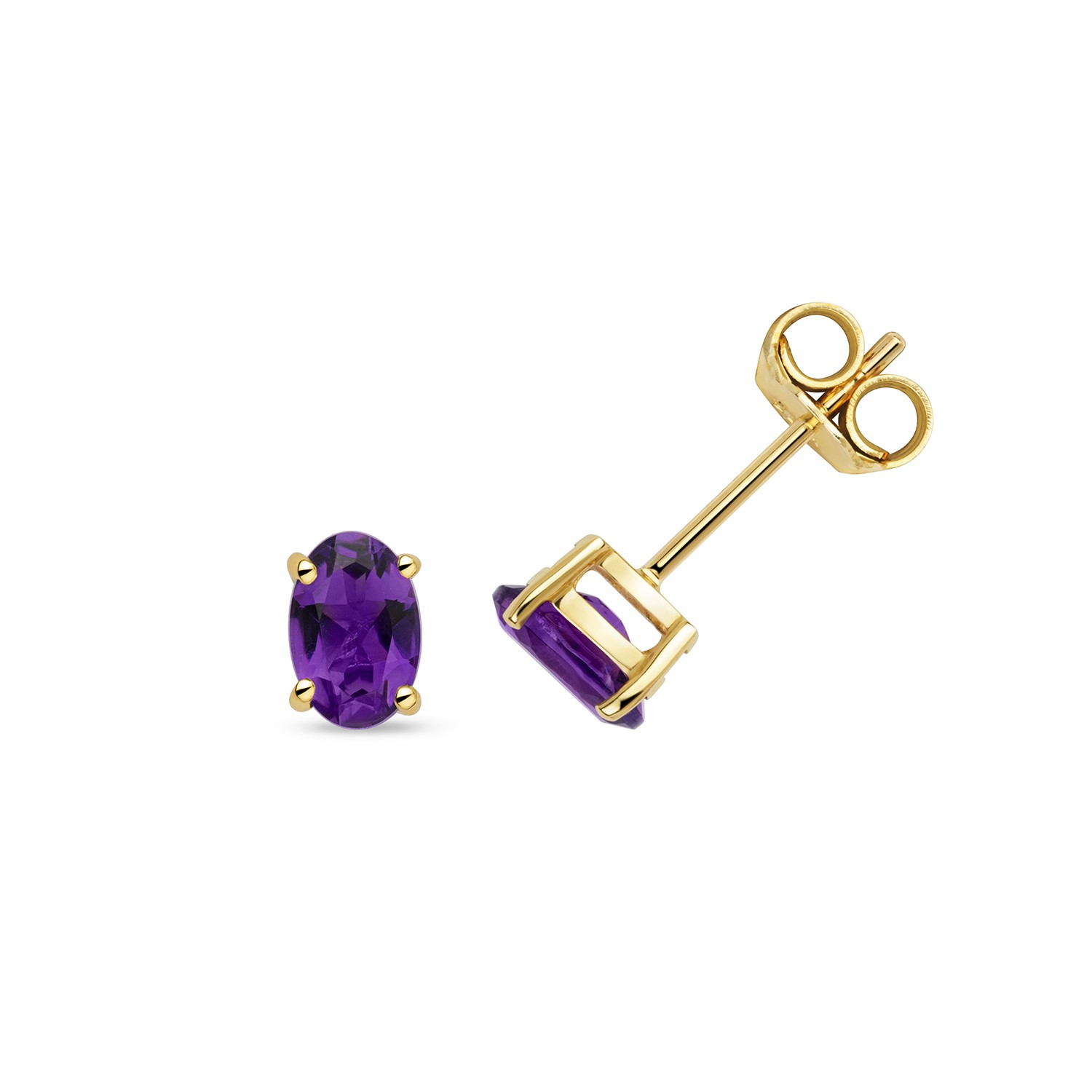 Boucles d'oreilles or 375/1000 avec améthyste véritable ovale pour femme