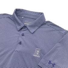Under Armour Golf Polo Shirt Mens Large Striped TPC Prestancia HeatGear Stretch