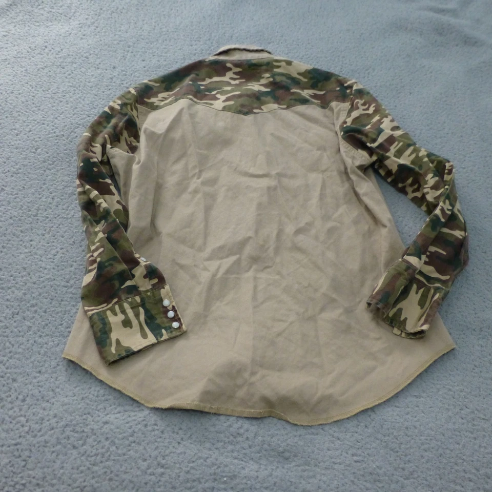 Camisa Wrangler Para Hombres Grande Perla Brocha a Presión Beige Camuflaje Vaquero Occidental Pesada Foto 2 de 4