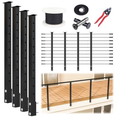 Muzata 15-20FT Modular Black Side Mount Cable Railing Kit 42 Inch 4 Level Post