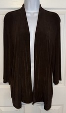 CHICOS TRAVELERS Sz 3 XL Dark Brown Slinky Open Front Cardigan Pockets EUC