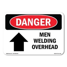 Men Welding Overhead ANSI Danger Sign Metal Plastic Decal