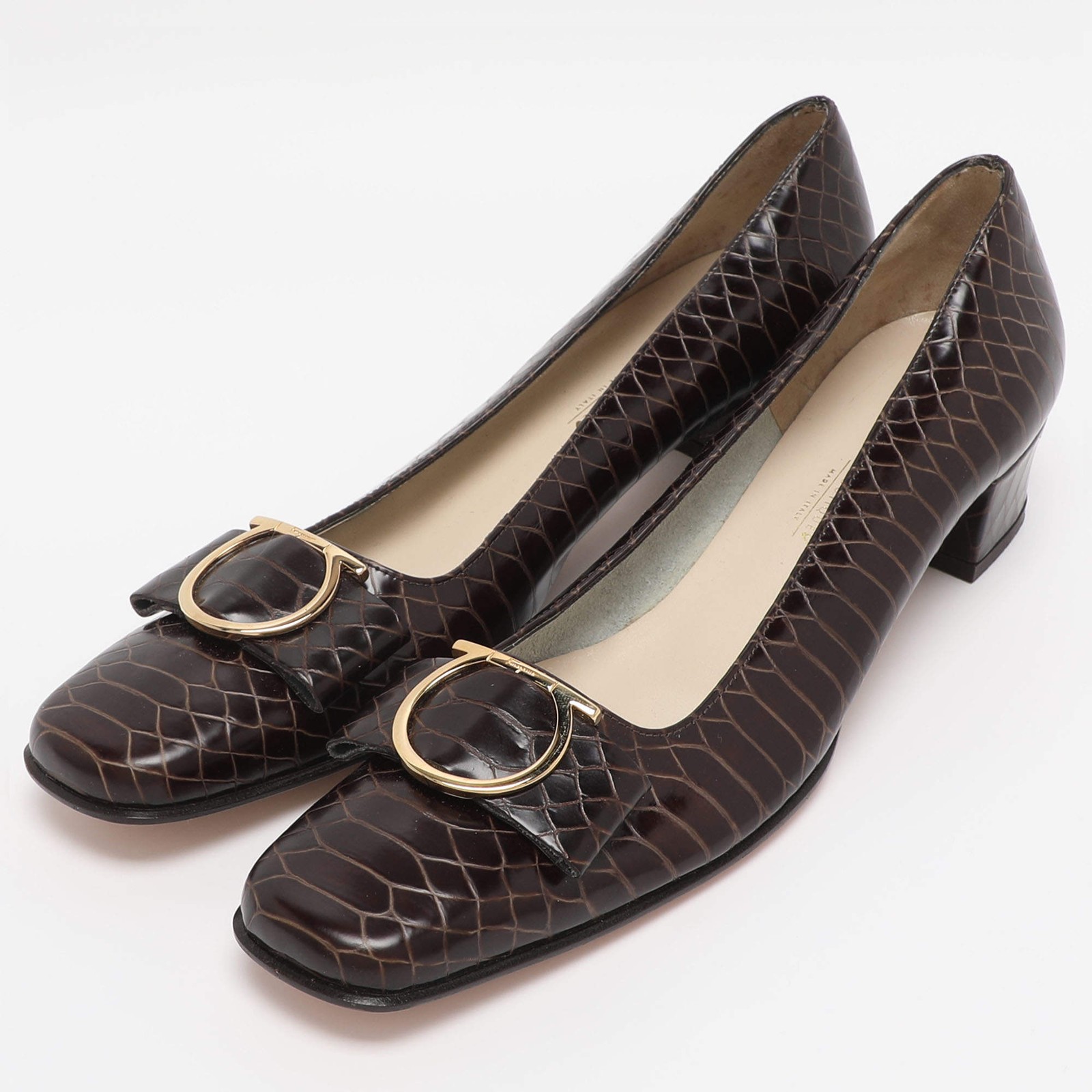 Salvatore Ferragamo Brown Python Embossed Leather… - image 2
