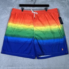 Polo Ralph Lauren Swim Trunks Mens 2XLT Rainbow Striped Mesh Lined Wellness Club