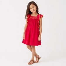 Polo Ralph Lauren Girls 8 Red Smocked Dress Flutter Sleeve Preppy