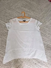 Saks Fifth Avenue 100 % Linen Women Short Sleeve Blouse, White Size S