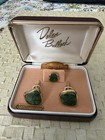 New Vintage 1960s Dolan Bullock 14k Gold Fill Jade Cufflinks & Tie Tack Set — photo 1