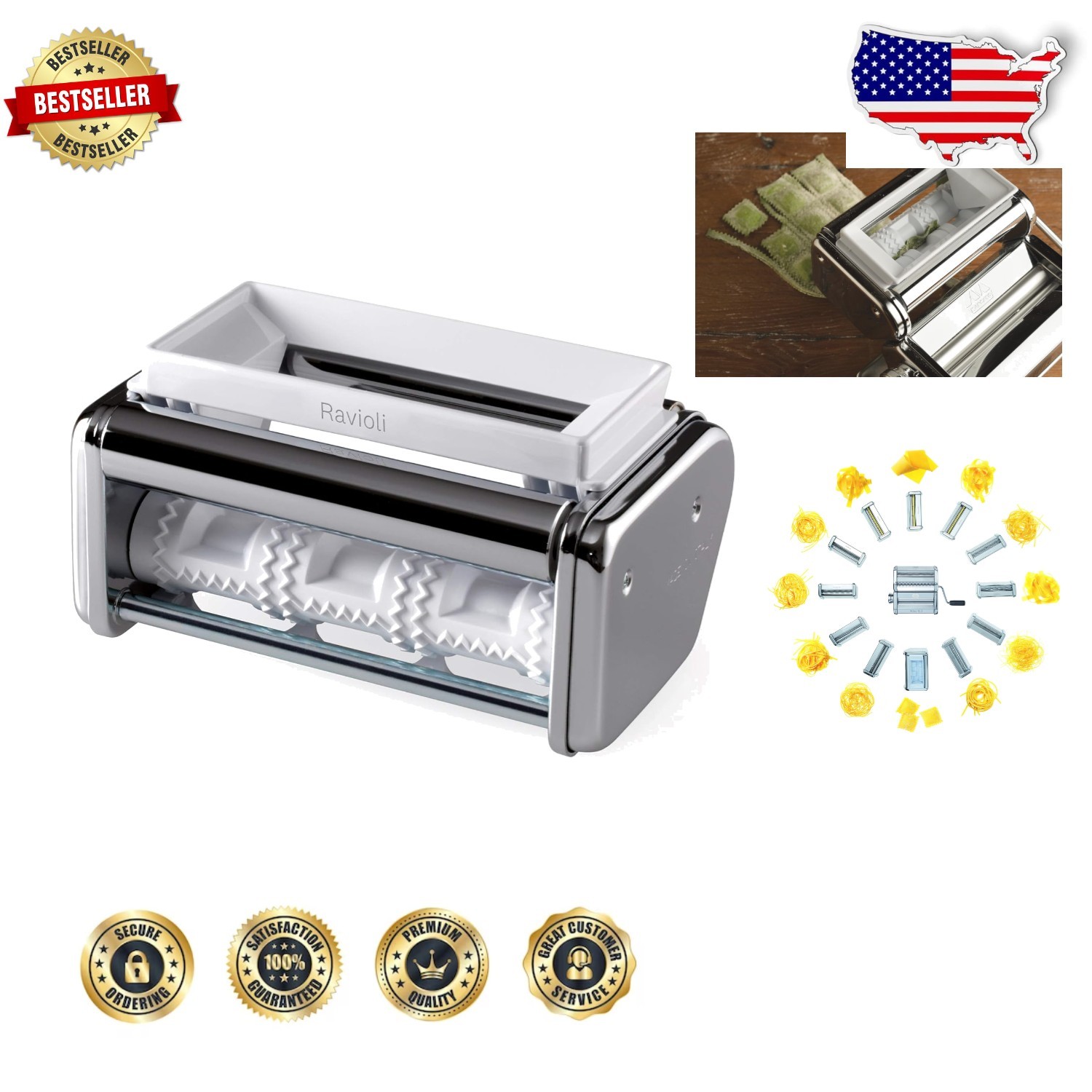 New Atlas 150 Ravioli Attachment - Crafted in Italy, Chrome 