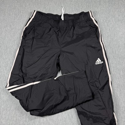 Adidas Pants Mens Large Black Track Pants Elastic Waist Mesh Lined 3 Stripe Run