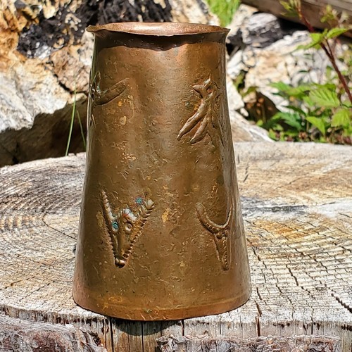 Angelo Bragalini Vase Hammered Hand Formed Emboss MCM Vintage 4.5" Tall - Picture 4 of 17