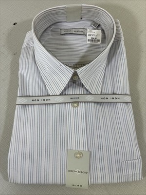 Joseph Abboud Shirt Men 18 1/2, 34/35 Blue/white Non Iron Classic Long Sleeve