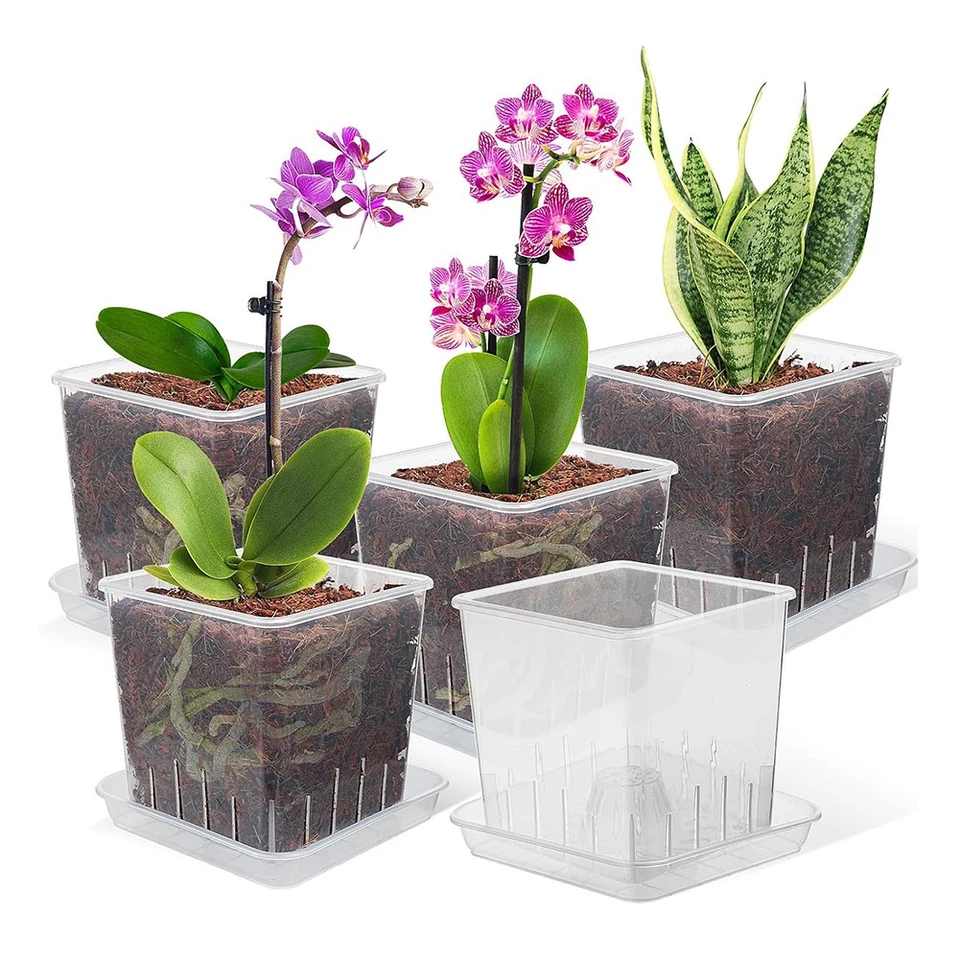 5-50PCS Square Transparent Plastic Flower Pot Root Control With Tray Container - Image 4 of 4