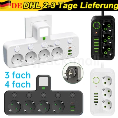 MARKENLOS 4 oder 3 Fach EU Steckdose Mehrfachstecker Steckdosenleiste Adapter Mit USB NEU