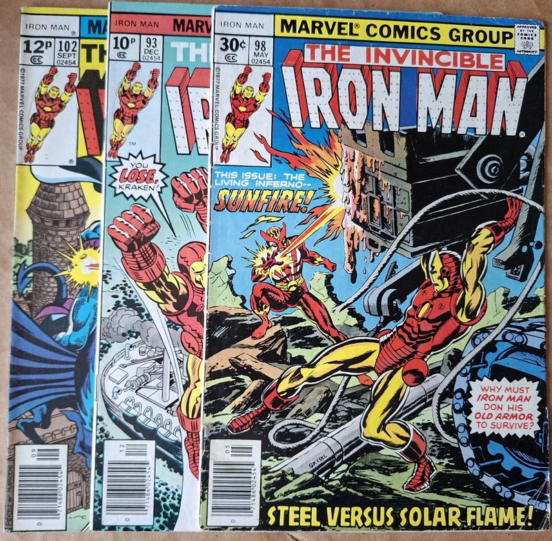 Iron Man Bronze Age Lot x3 - VG+ (4.5) - Marvel 1976/1977 - UK & Cents copies