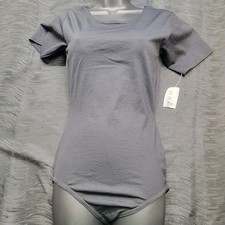 Unbranded Black Short-sleeve Leotard Scoop Front  Back Neckline SZ. LA