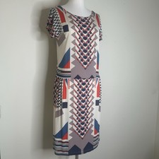Vintage Marc Jacobs Dress Womens Small Tinka Midi Geometric Red Blue Shift Y2K