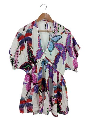 DESIGUAL Tunikabluse Damen Bluse Gr. DE 36 lila-hellorange-weiß Casual-Look