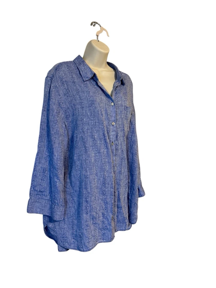 Camisa para mujer Chico’s sin planchar lino botones manga 3/4 azul talla 4 (XXL) 20 Foto 4 de 4