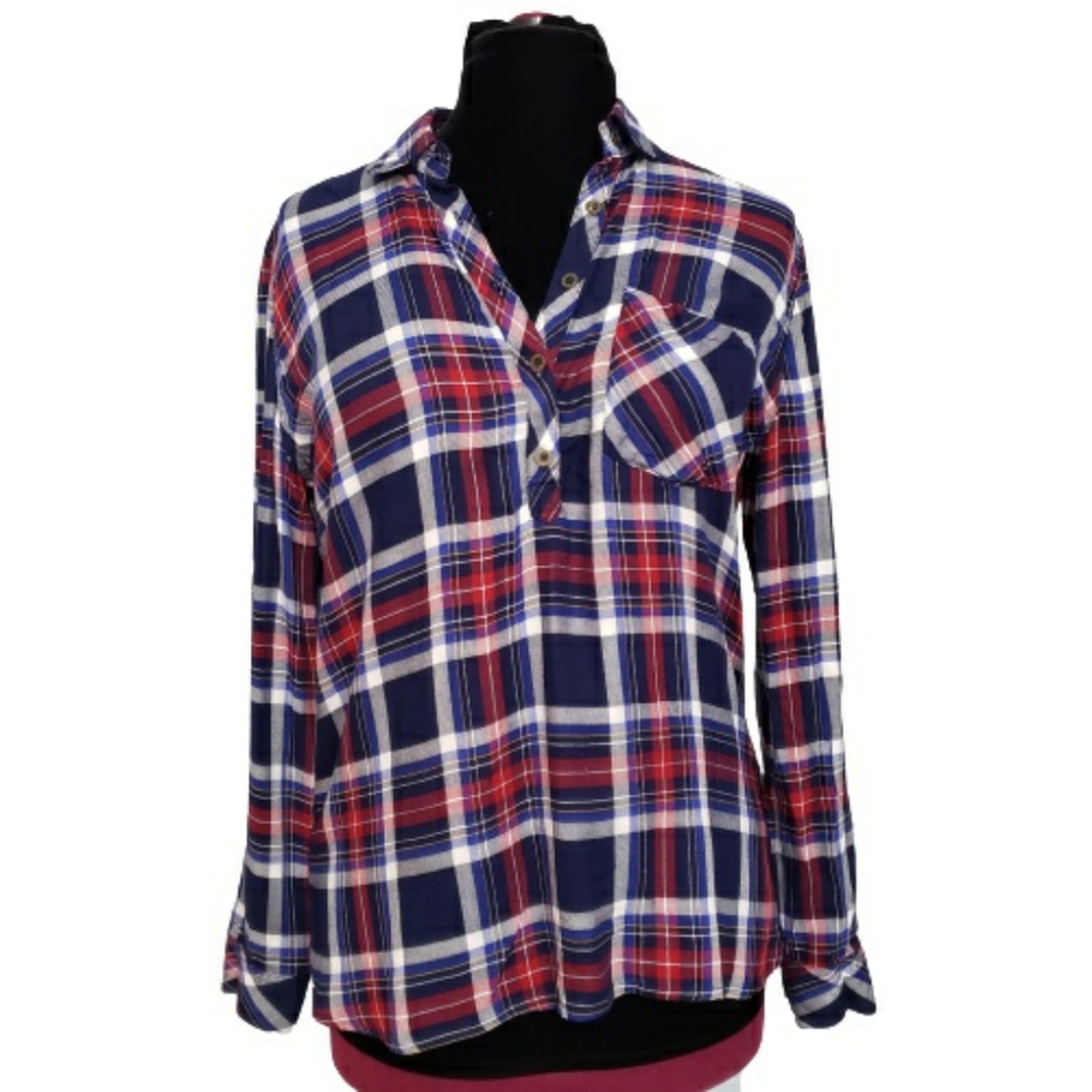 Id:23 Striped Plaid Button down Split Curved Hem … - image 1