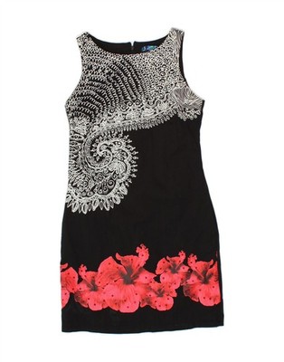 DESIGUAL Damen ärmelloses Etuikleid EU 38 Medium schwarz Blumen Baumwolle GI03
