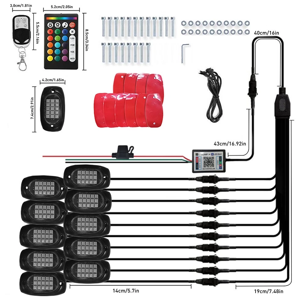Kit de 10 cápsulas luces LED roca RGB neón Ford debajo de la carrocería F-150 luz F-250 F-350 Foto 2 de 4