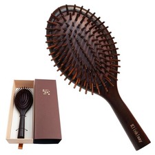 Ebony Wood Hair Brush - Natural Wooden Bristles with High-Elastic Rubber Cush