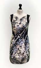 Abito formale Karen Millen bianco nero astratto sera festa donna taglia 12 uk