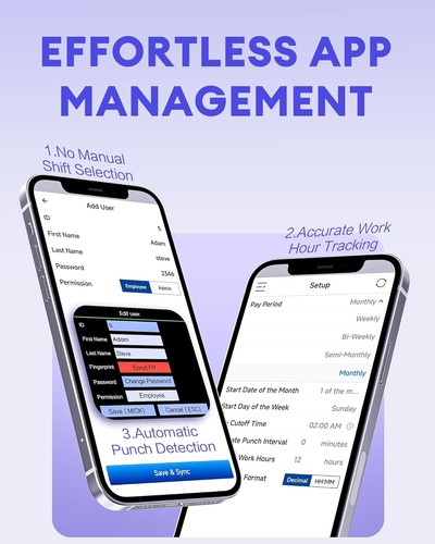 NGTeco APP-basierte Zeituhr, Fingerabdruck & PIN Zeituhren für Mitarbeiter, ohne Gebühr - Bild 2 von 8