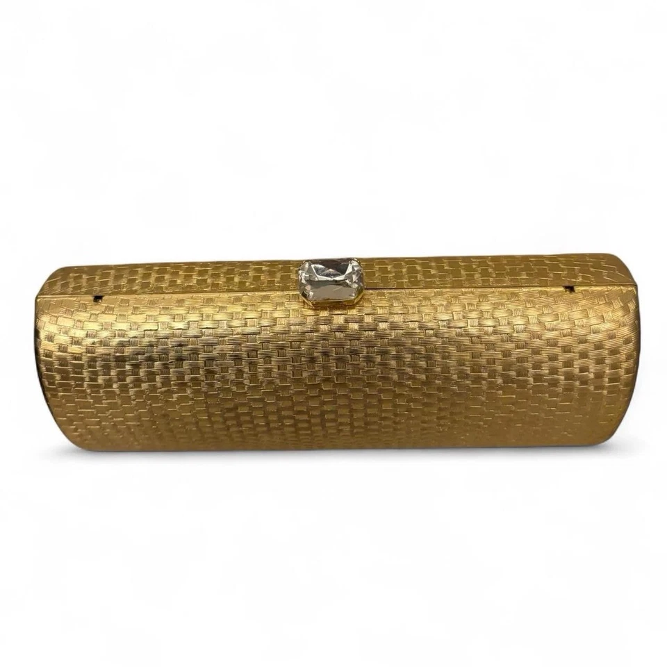 Bolso sin asas de diseñador vintage I. Magnin metálico dorado tejido tono diamante Foto 4 de 4