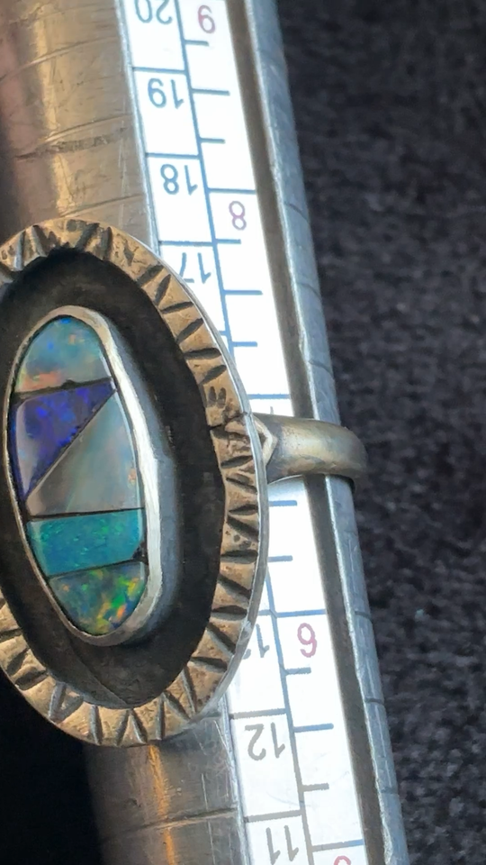Geometric Inlay Ring Southwest Native style Silver genuine Opal Inlay ring size 6.75 | eBay