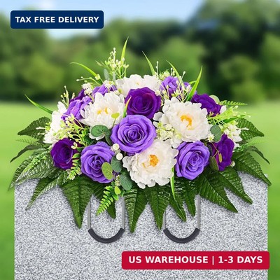 Headstone Flower Saddle, Artificial Cemetery Flowers for Grave, Realistic Flower