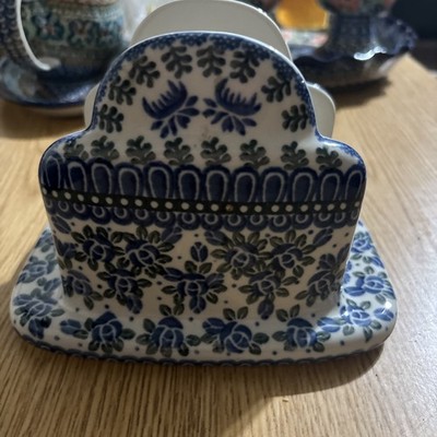 Ceramika Artystyczna Boleslawiec Polish Pottery Napkin Holder Floral Design