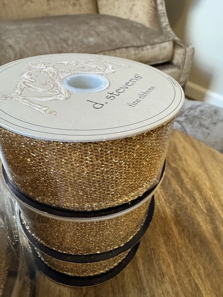 D. Stevens 2” Gold Mesh Ribbon Wired Ribbon Spools - 6 Packages NIP - Image 2 of 4