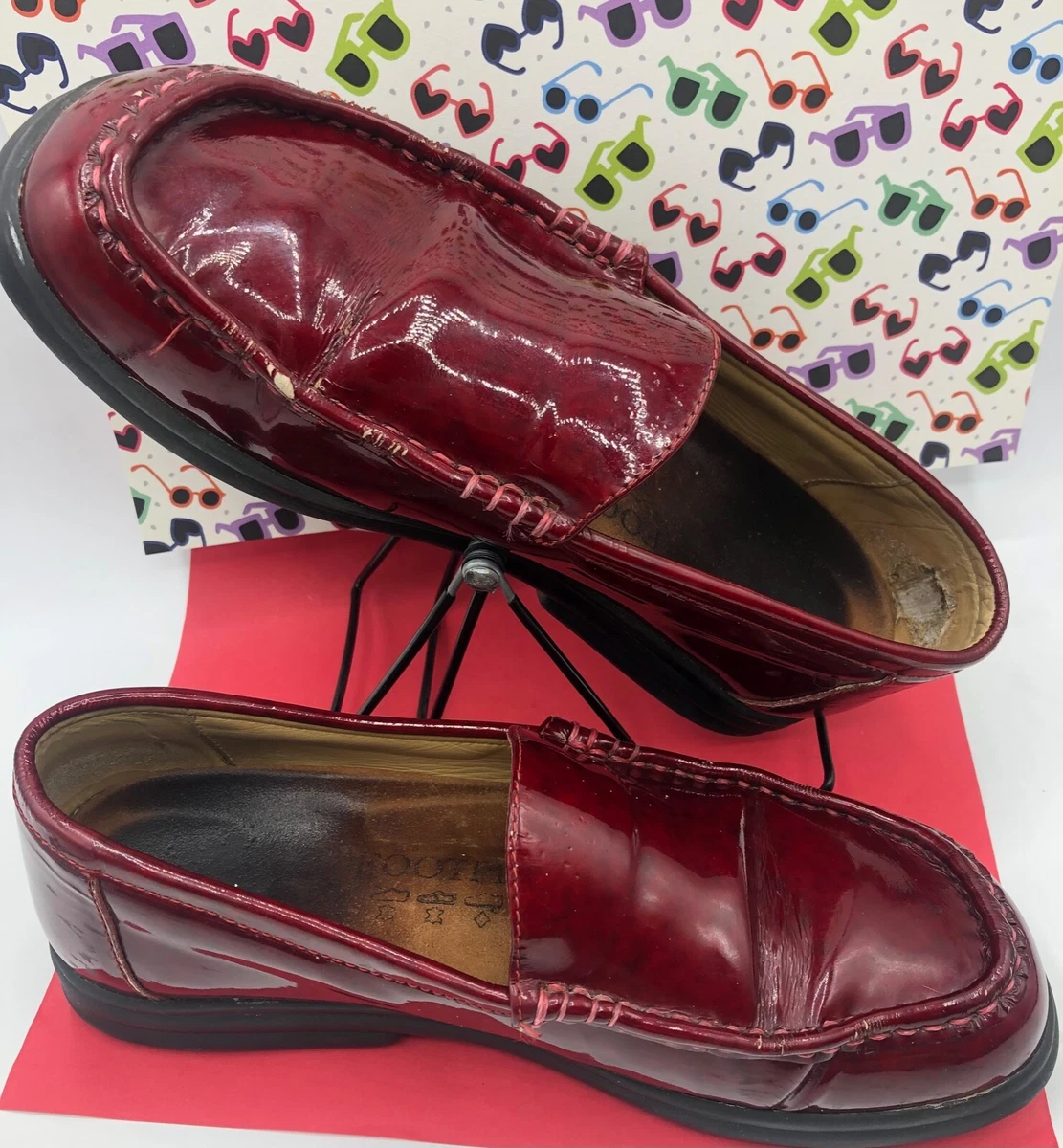 Red leather slip on loafer sale