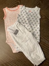 Baby Girl Carter's Lot 3 Two Print Bodysuits One White Pants Size 3 Months New