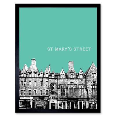St Mary Street Edinburgh Schottland Wahrzeichen türkis 12 x 16 Zoll gerahmter Kunstdruck